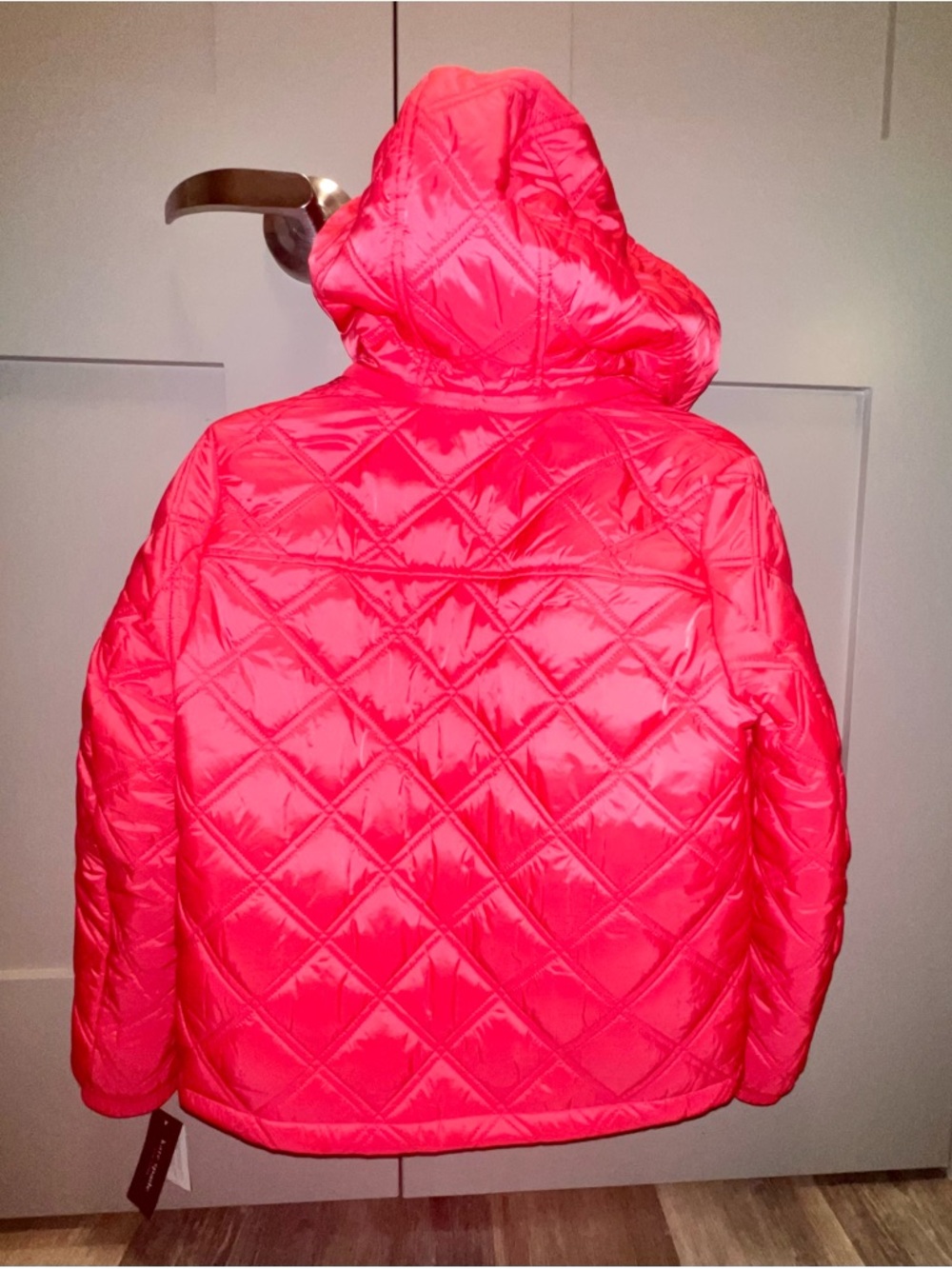 kate spade Quilted Bright Red Diamond Puffer Jacket with Hood - Picture 5 of 8